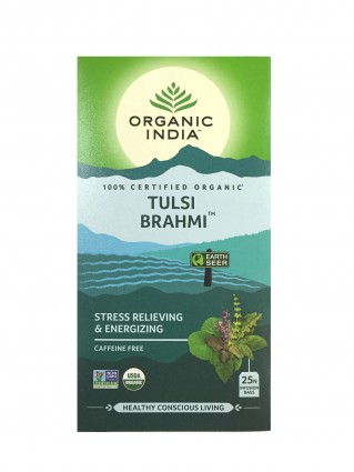 Organic India TULSI BRAHMI 25 Tea Bags, Stress Relieving & Energizing